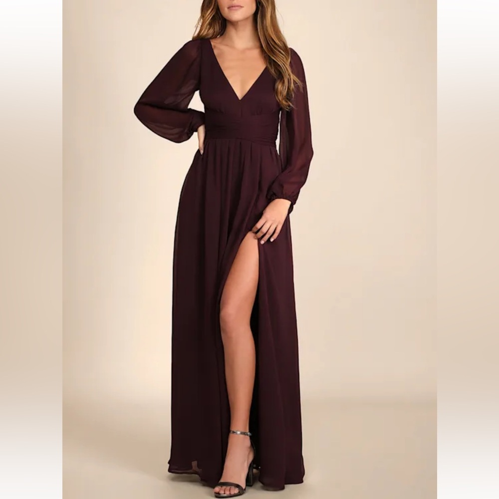 Lulus Enchant My Love Purple V-Neck Long Sleeve Maxi Dress